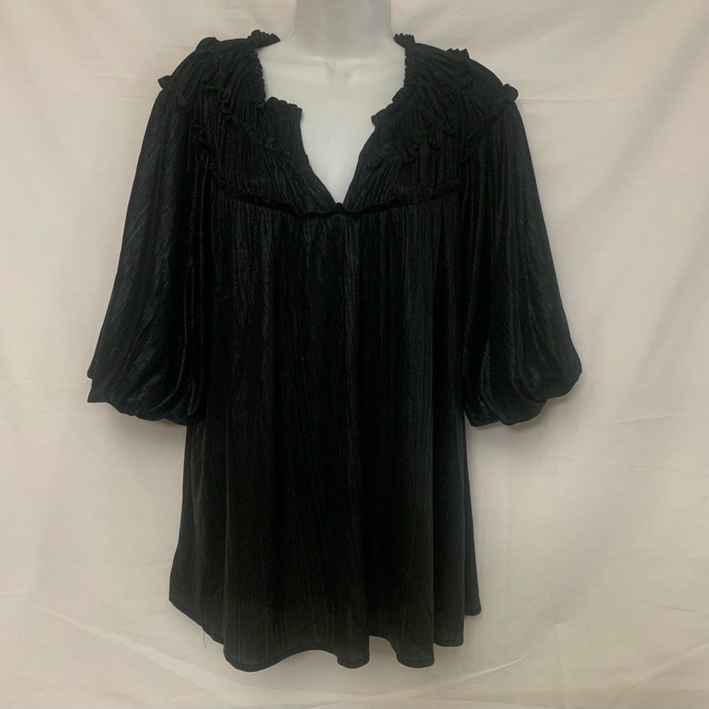 Black Women's Top Puffy Ballon Short Sleeve